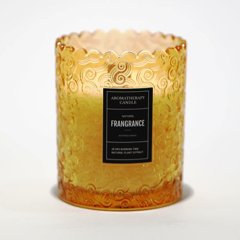 wholesale lace edge embossed star mug cottonwick aroma candle yellow glass
